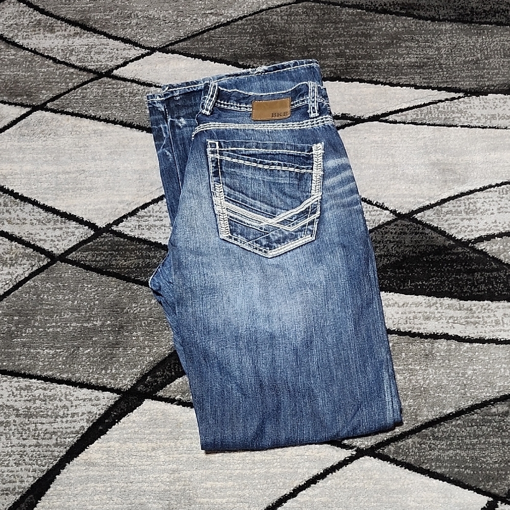 BKE TYLER EMBROIDERED DOUBLE POCKETS BOOT-CUT DENIM JEAN